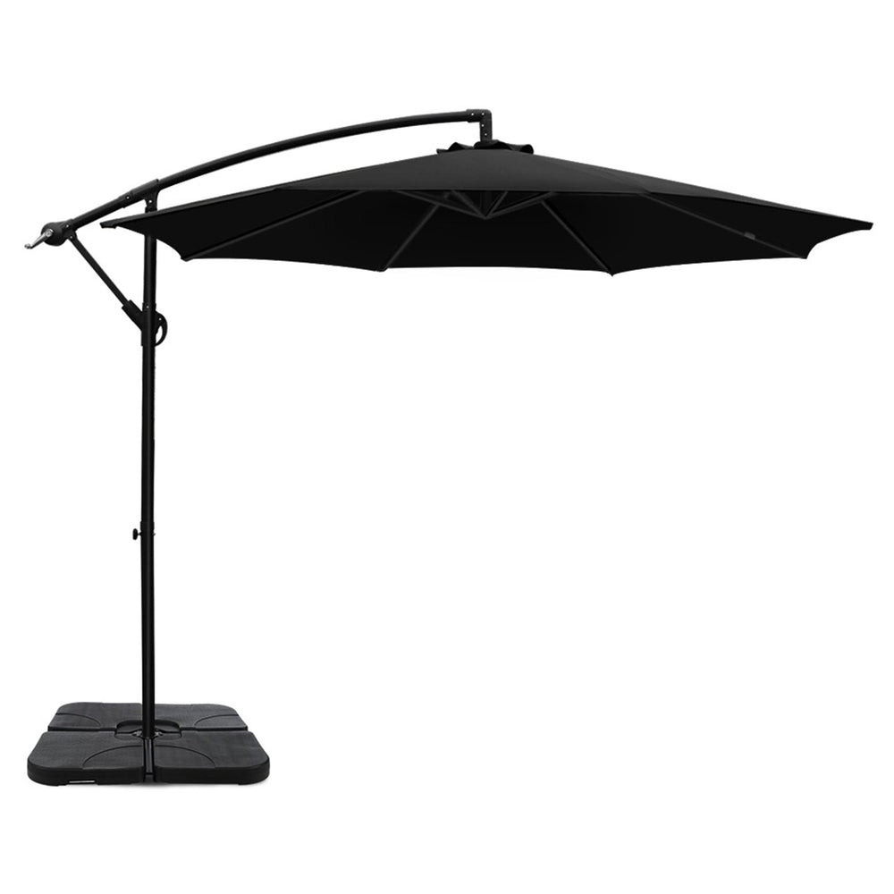 Instahut 3m Outdoor Cantilever Umbrella Black w/Base