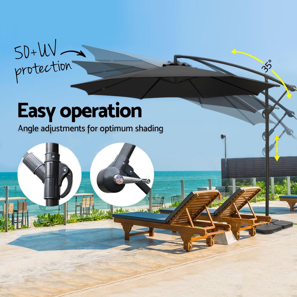 Instahut 3m Outdoor Cantilever Umbrella Black w/Base