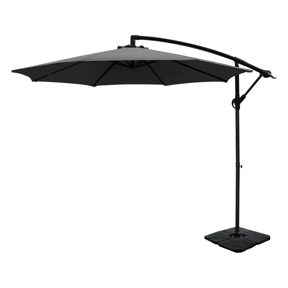 Instahut 3m Outdoor Cantilever Umbrella with Base Charcoal