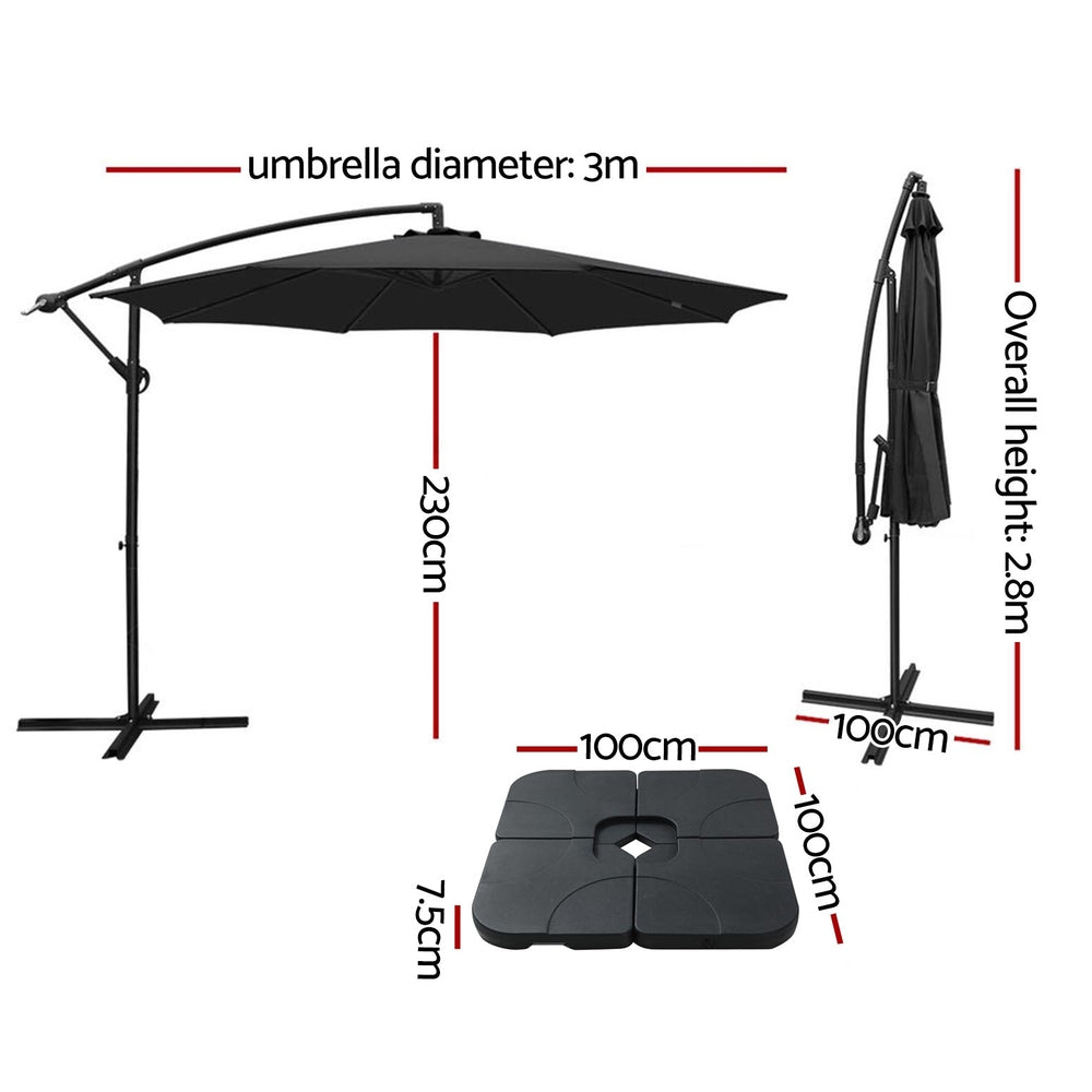 Instahut 3m Outdoor Cantilever Umbrella Charcoal