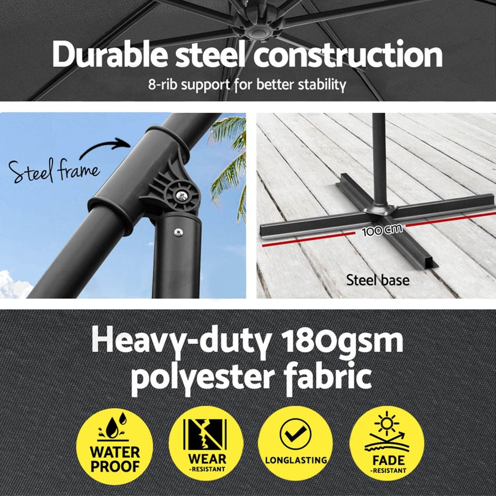 Instahut 3m Outdoor Cantilever Umbrella Charcoal