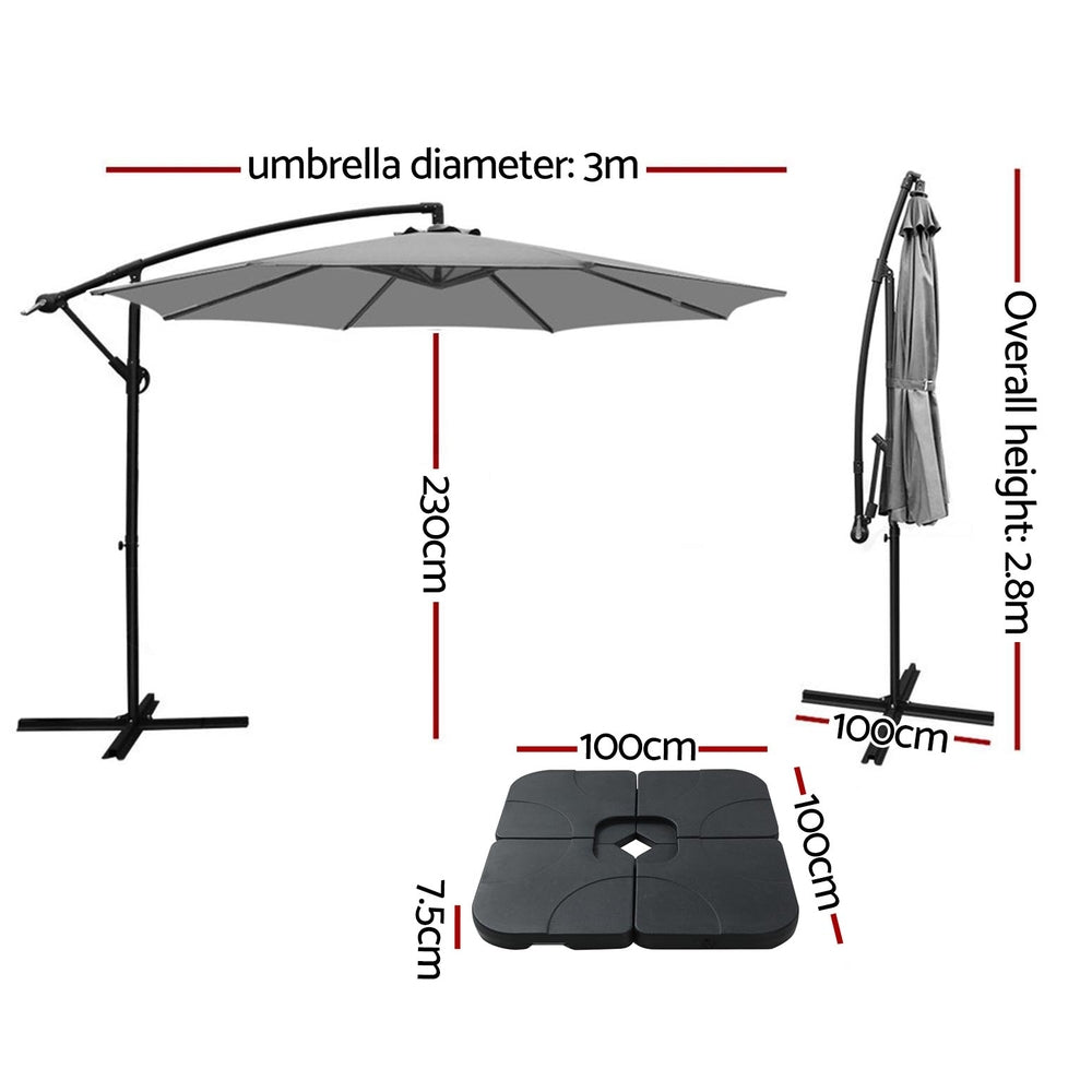 Instahut 3M Cantilever Outdoor Umbrella UV50+ Grey