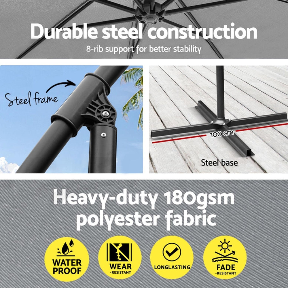 Instahut 3M Cantilever Outdoor Umbrella UV50+ Grey