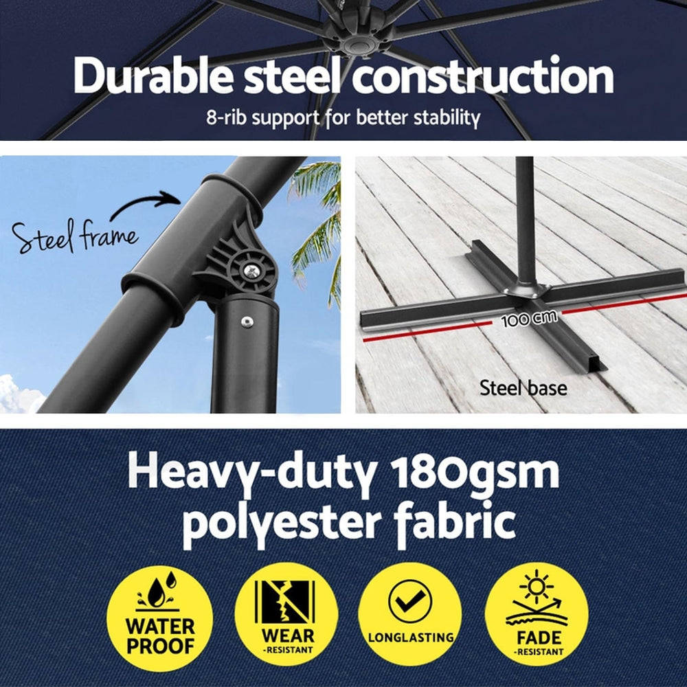 Instahut 3m Outdoor Cantilever Umbrella Navy