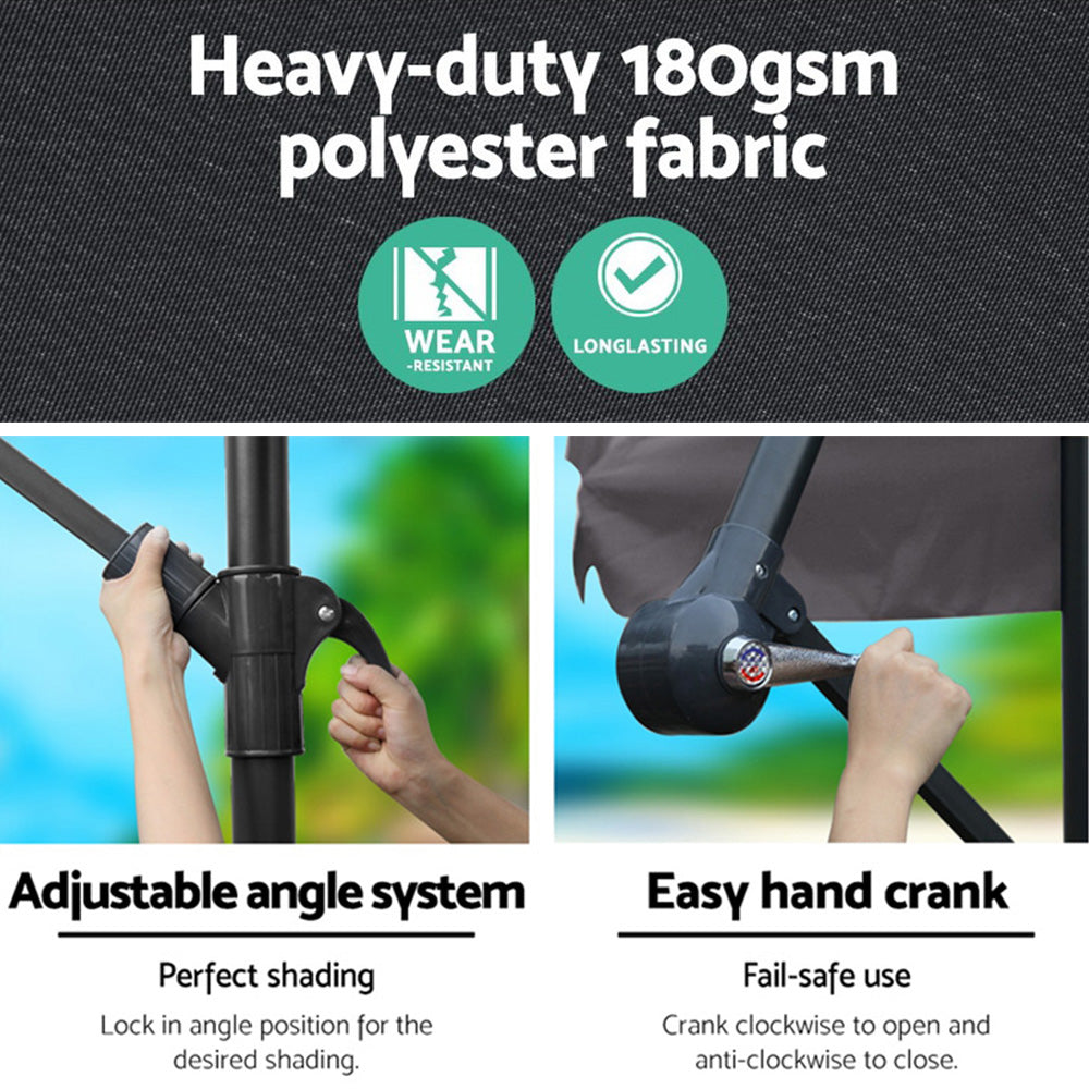 Instahut 3m Cantilever Outdoor Umbrella Charcoal