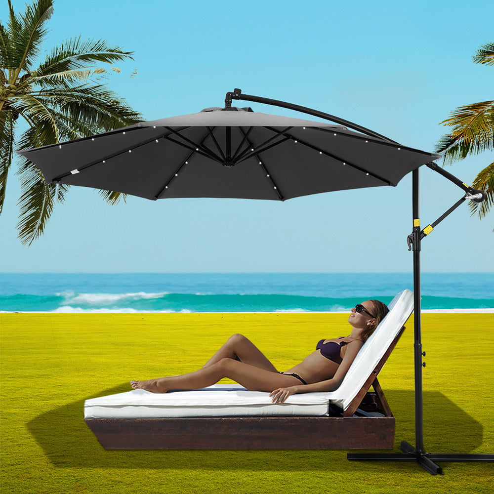 Instahut 3M Cantilever Outdoor Umbrella LED Garden Shade Charcoal