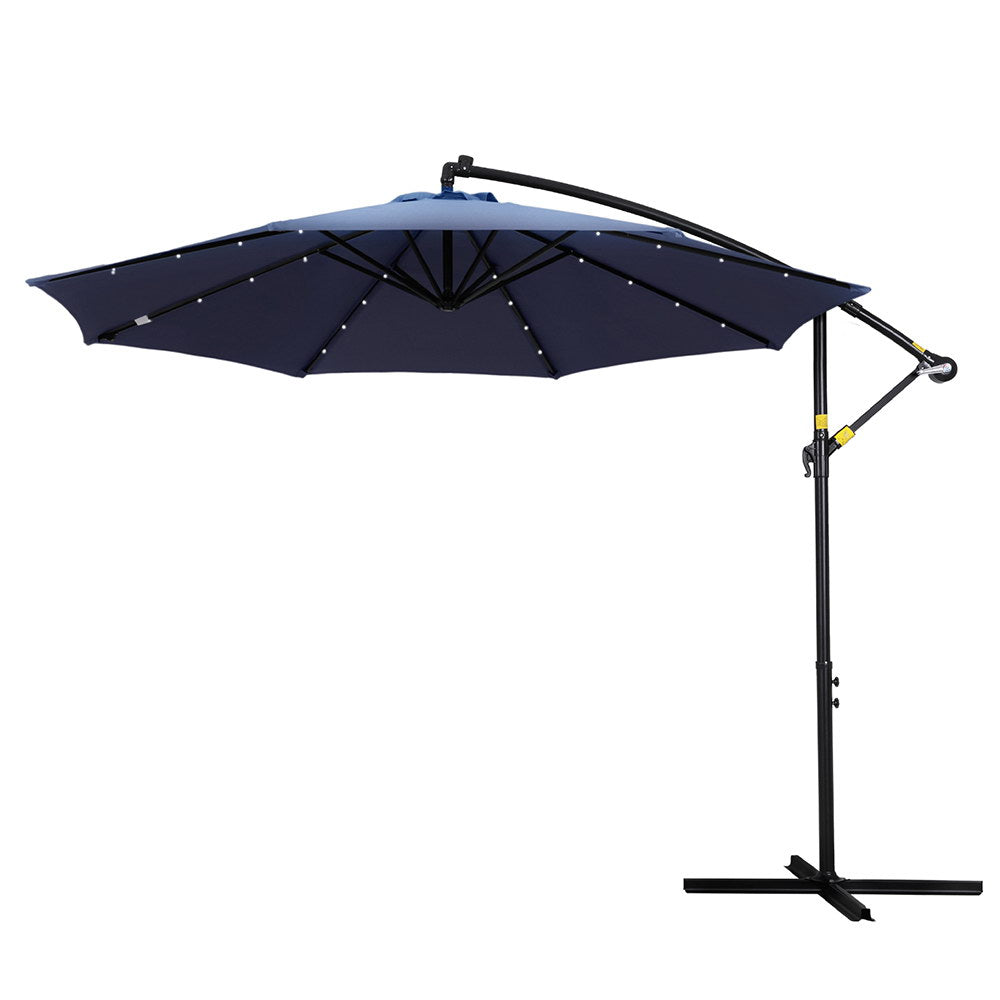 Instahut 3M Cantilever Outdoor Umbrella Navy LED Garden Shade