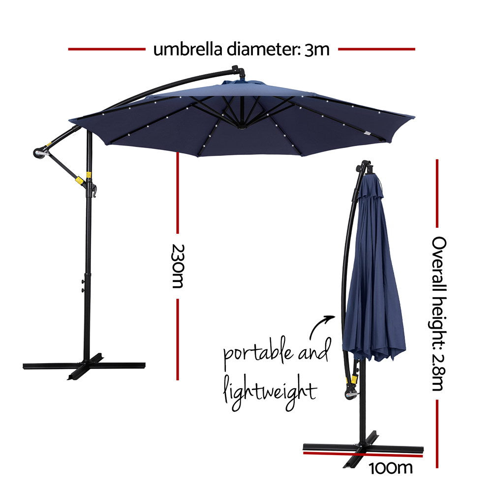 Instahut 3M Cantilever Outdoor Umbrella Navy LED Garden Shade