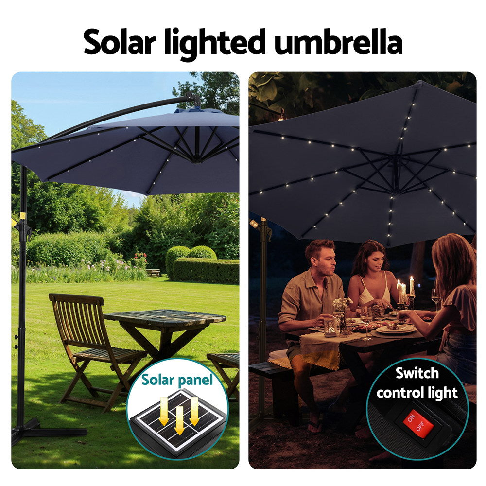 Instahut 3M Cantilever Outdoor Umbrella Navy LED Garden Shade
