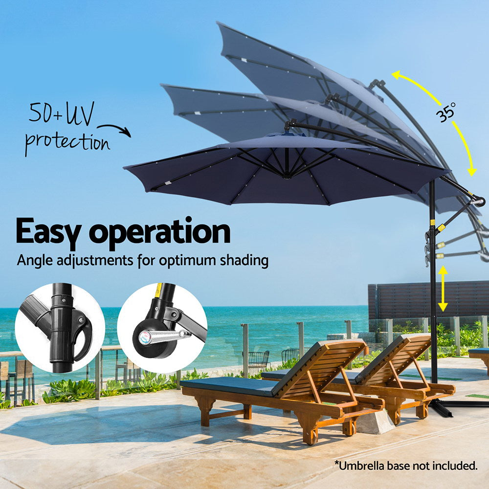 Instahut 3M Cantilever Outdoor Umbrella Navy LED Garden Shade