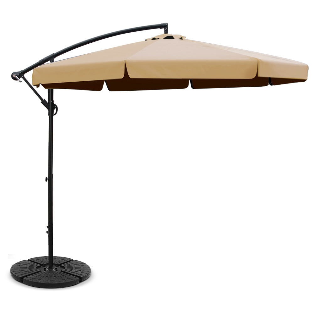 Instahut 3m Cantilever Outdoor Umbrella with Base Beige