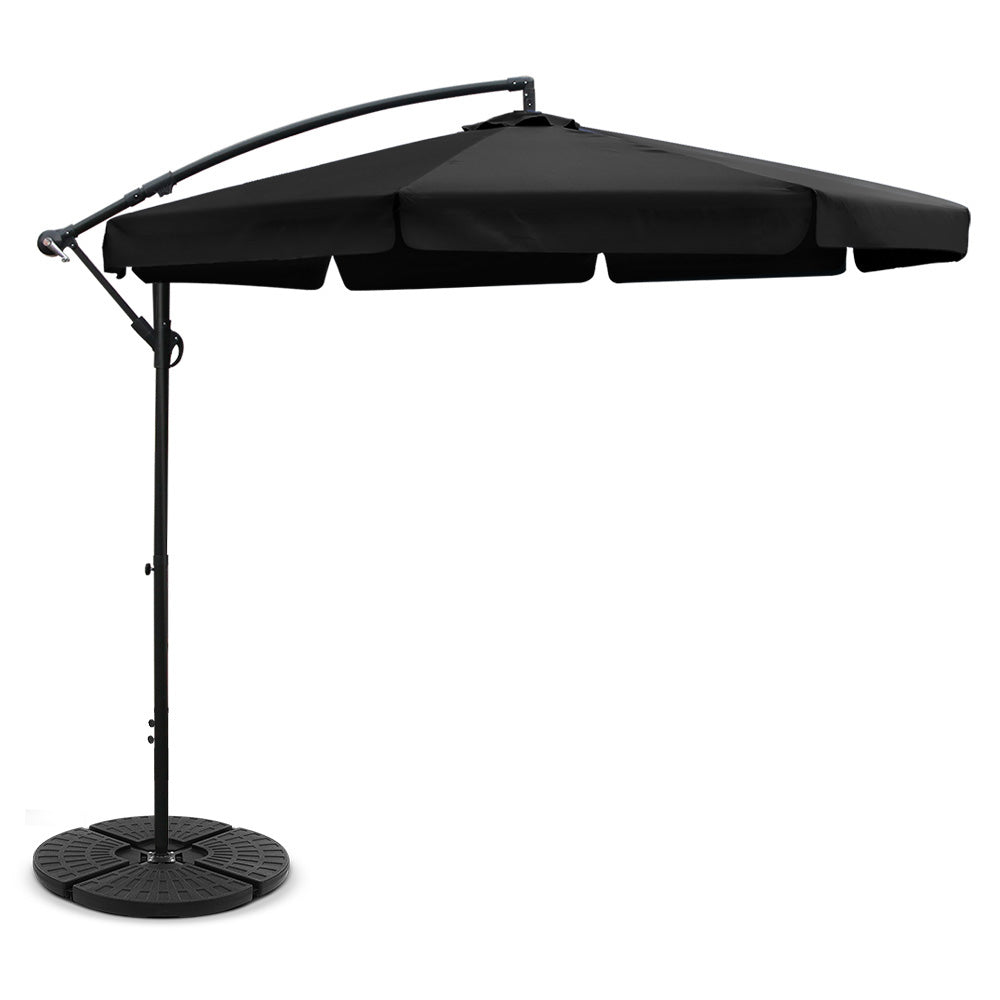 Instahut 3m Cantilever Outdoor Umbrella with Base Black