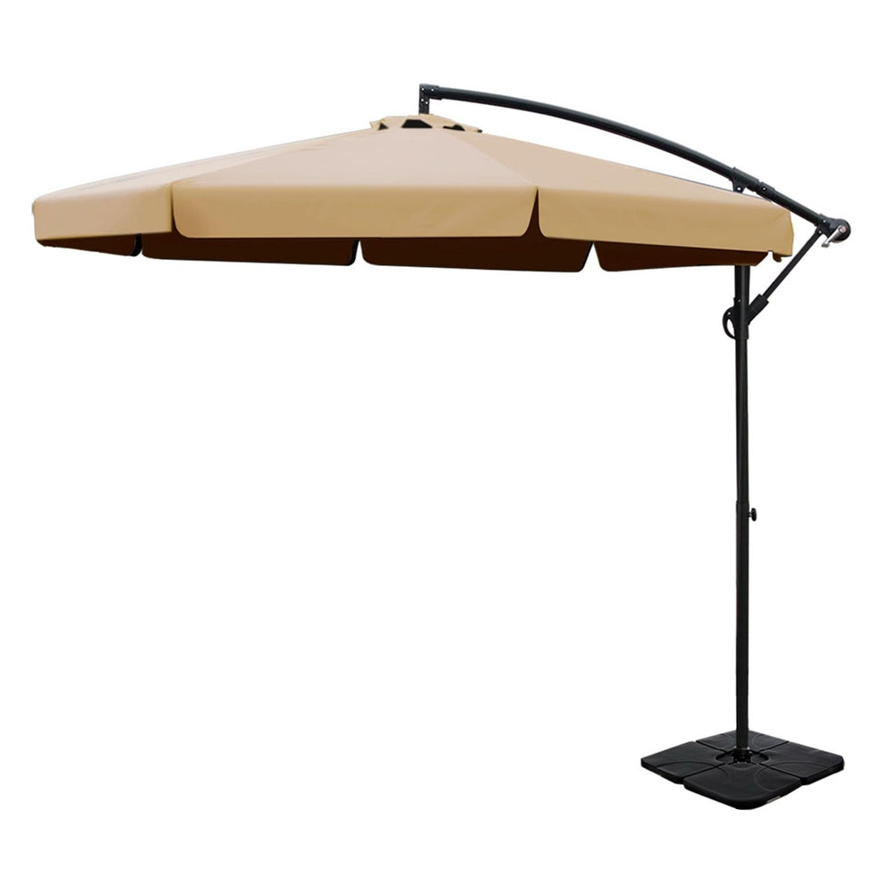 Instahut 3m Cantilever Outdoor Umbrella with Base Beige