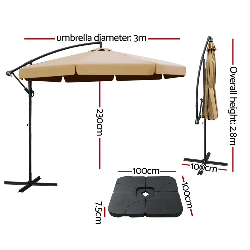 Instahut 3m Cantilever Outdoor Umbrella Beige w/Base