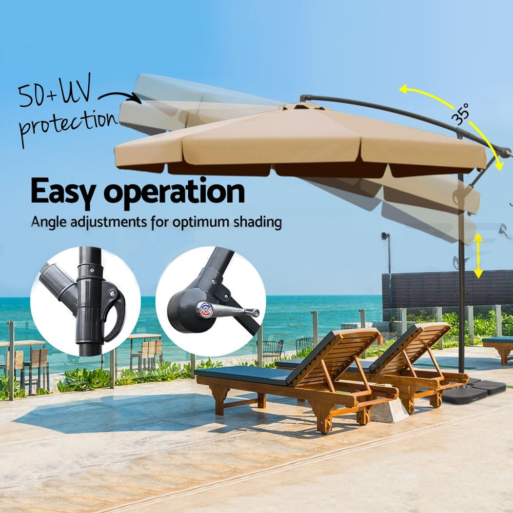 Instahut 3m Cantilever Outdoor Umbrella Beige w/Base