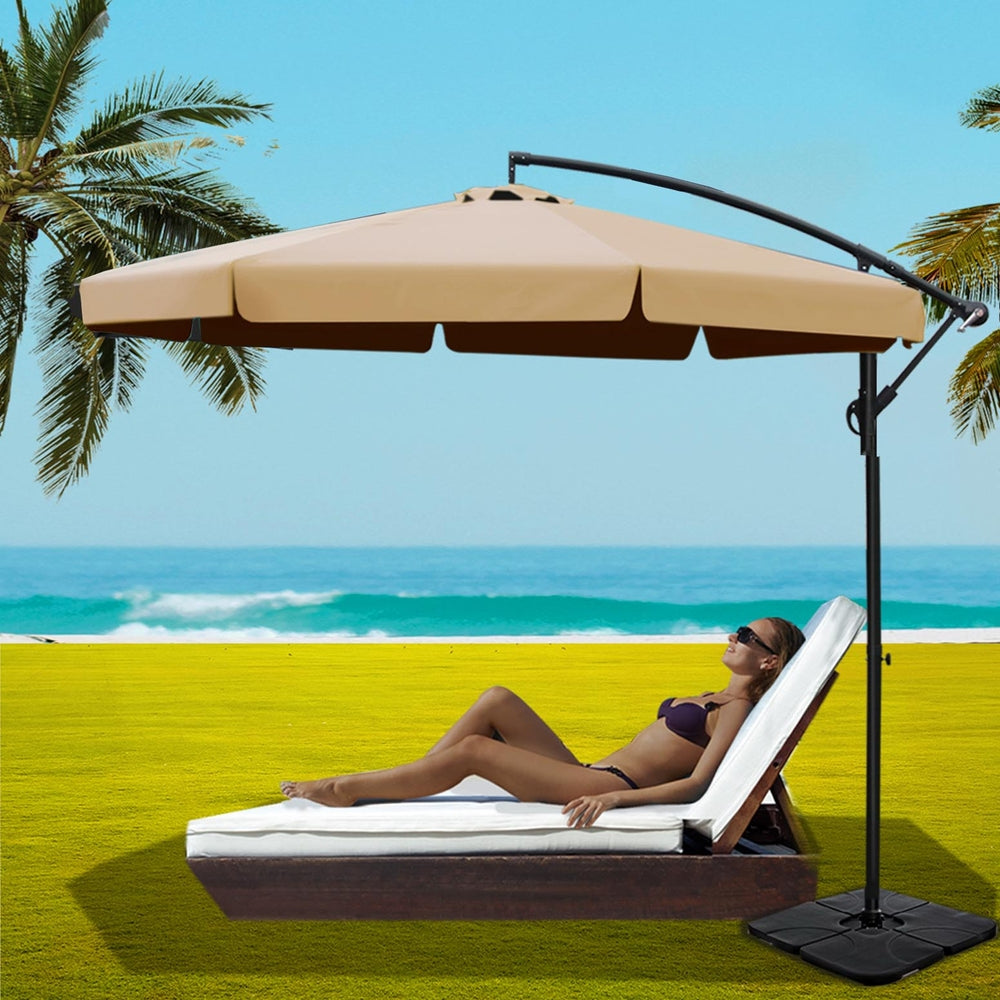 Instahut 3m Cantilever Outdoor Umbrella Beige w/Base