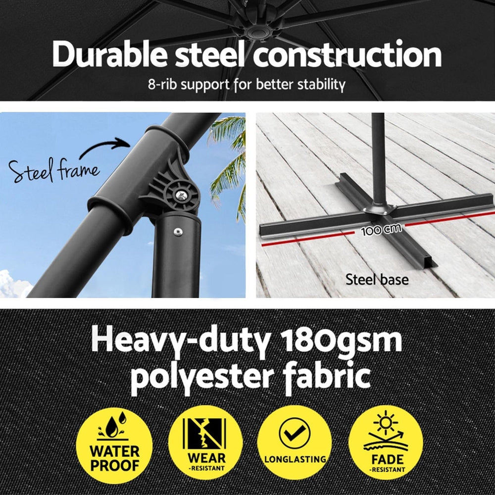 Instahut 3m Cantilever Outdoor Umbrella Black w/Base