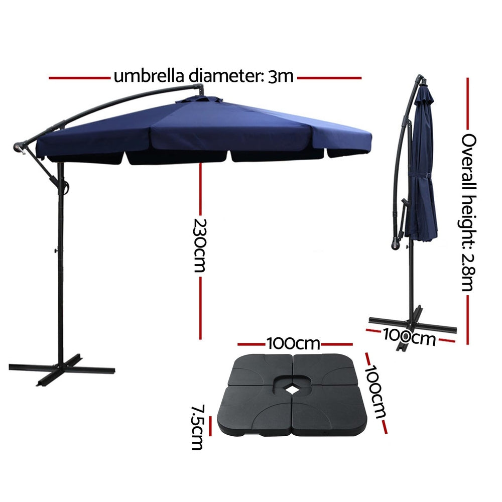 Instahut 3m Cantilever Outdoor Umbrella Navy w/Base