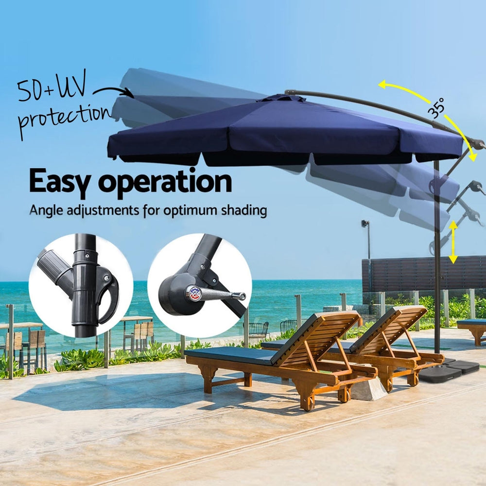 Instahut 3m Cantilever Outdoor Umbrella Navy w/Base