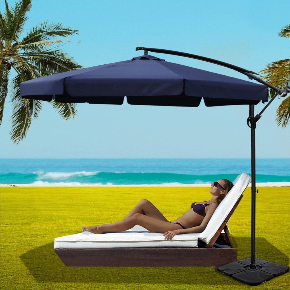 Instahut 3m Cantilever Outdoor Umbrella Navy w/Base