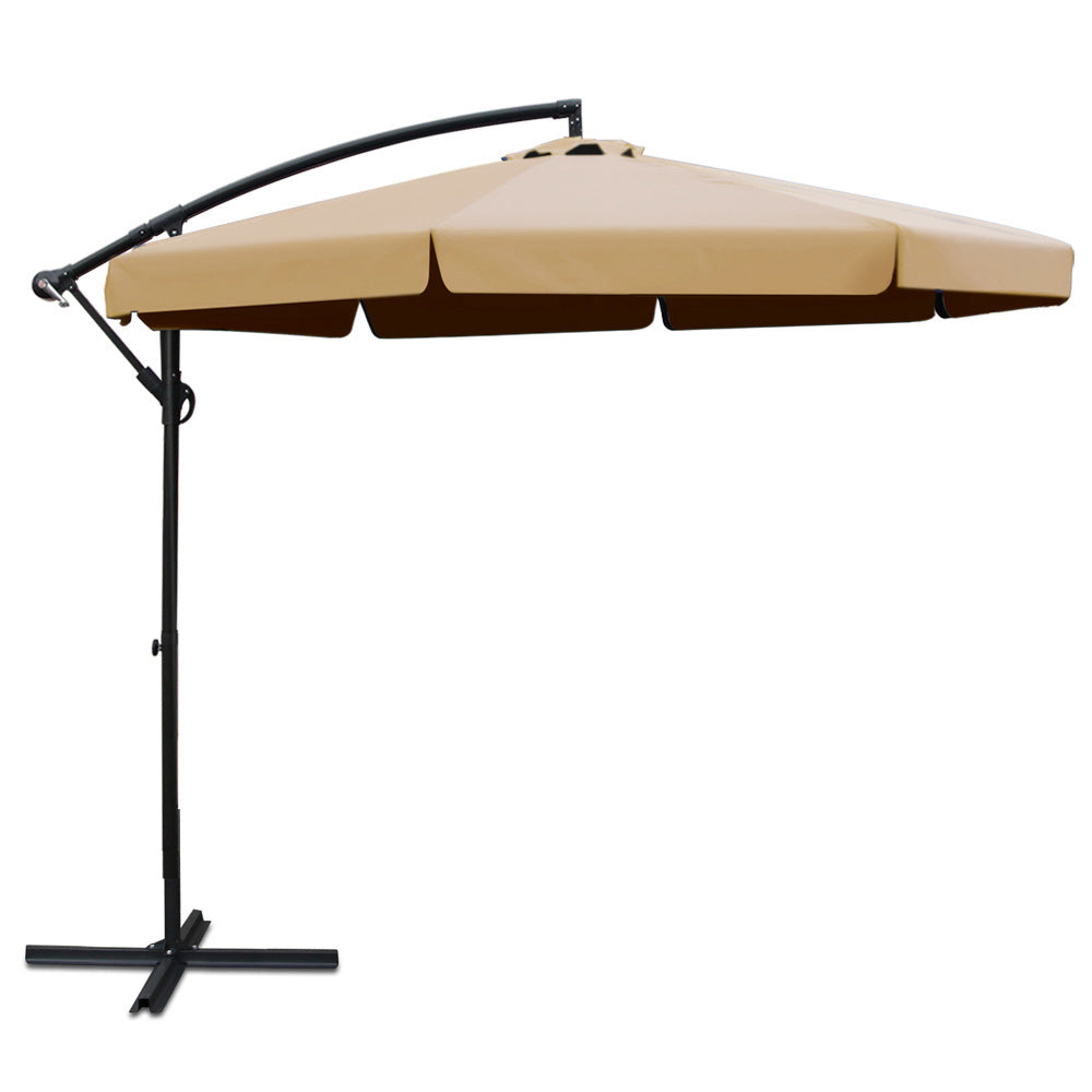 Instahut 3m Cantilever Outdoor Beach Umbrella Beige