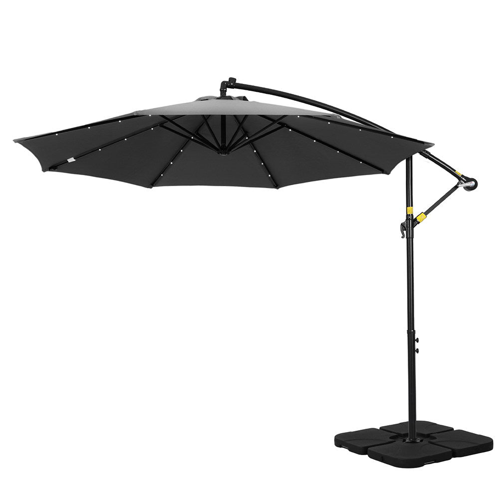 Instahut 3M Cantilever Outdoor Umbrella with LED Lights Charcoal