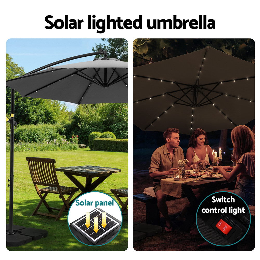 Instahut 3M Cantilever Outdoor Umbrella LED Charcoal