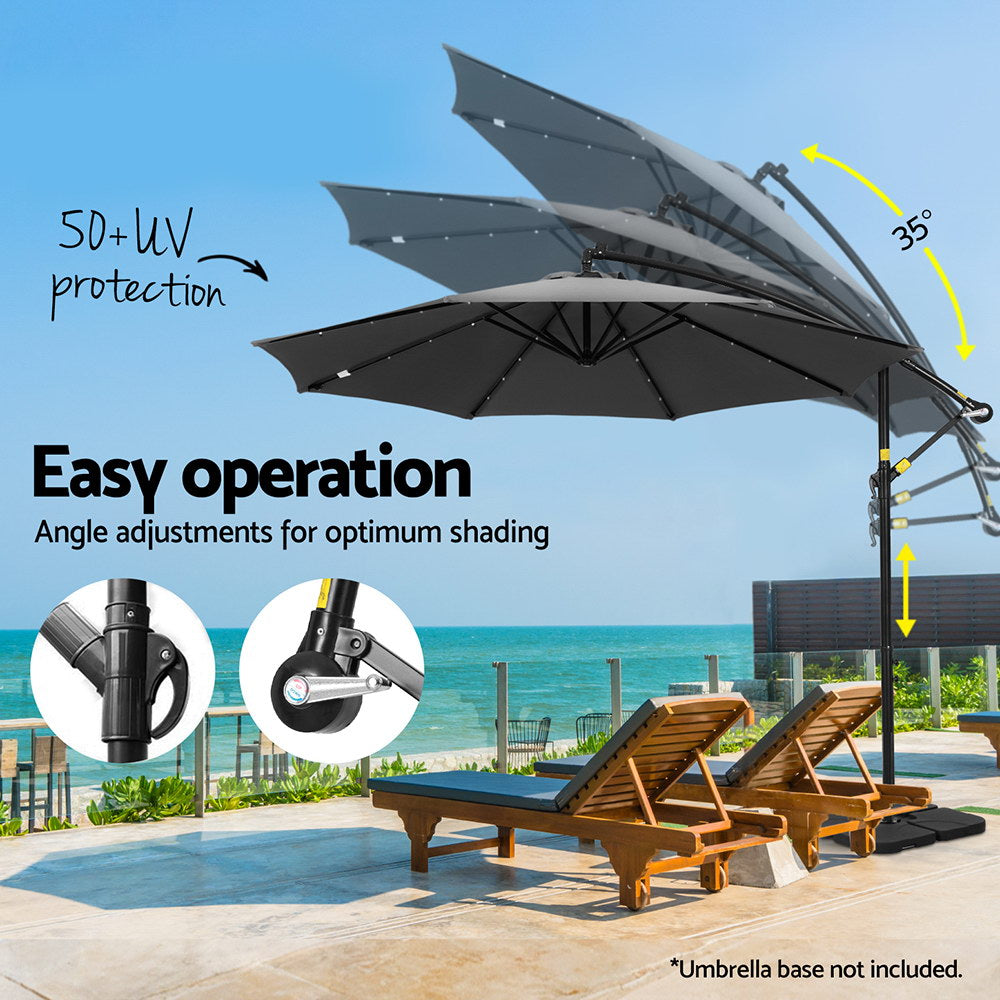 Instahut 3M Cantilever Outdoor Umbrella LED Charcoal