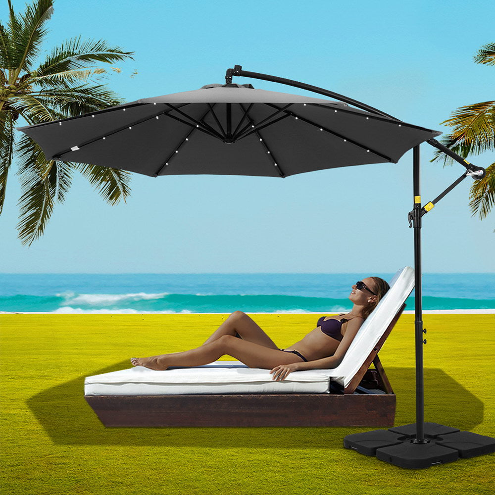 Instahut 3M Cantilever Outdoor Umbrella LED Charcoal