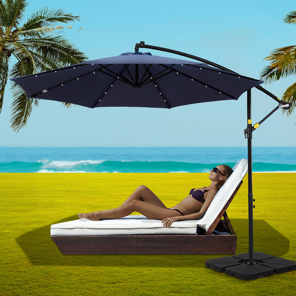 Instahut 3M Cantilever Outdoor Umbrella LED Navy
