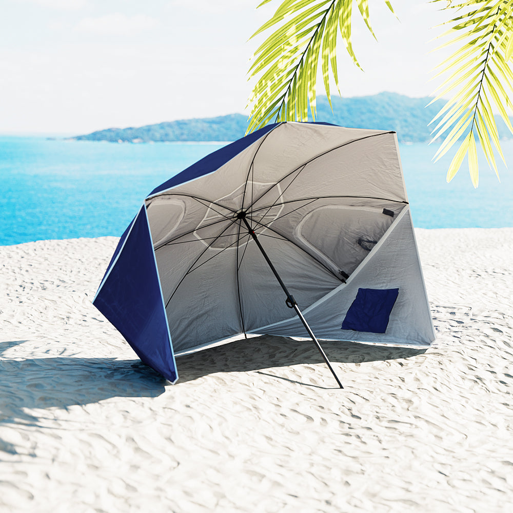 Instahut Beach Umbrella 210cm Blue UV Protection Outdoor Canopy