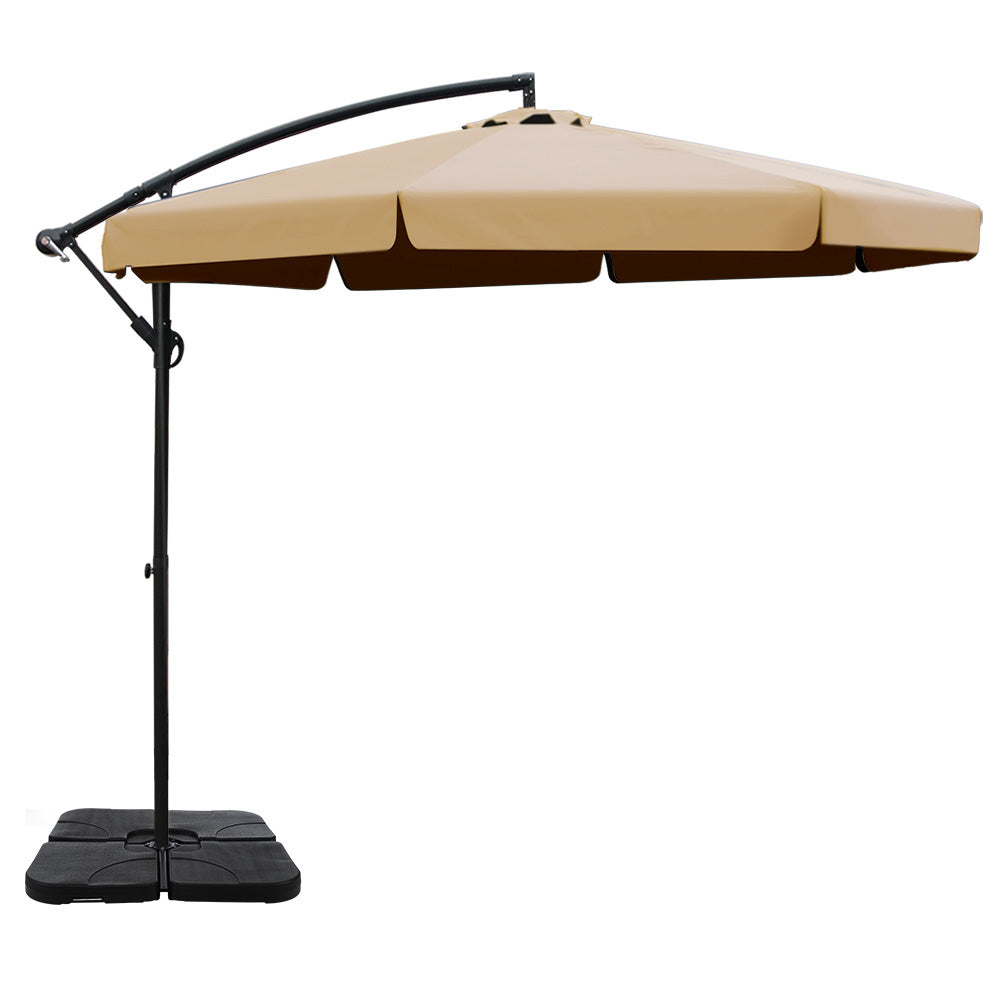 Instahut 3m Cantilever Outdoor Umbrella Beige w/Base