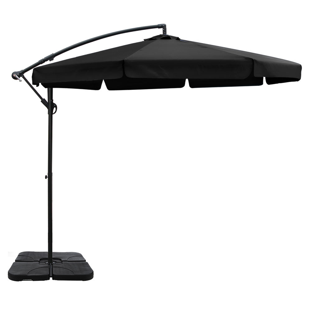 Instahut 3m Side Post Outdoor Umbrella with Base Black