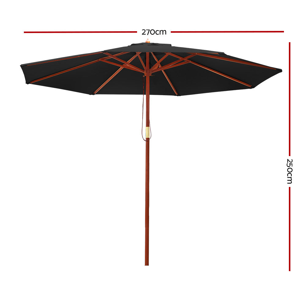 Instahut 2.7m Outdoor Umbrella Black UV50+ Octagonal Canopy