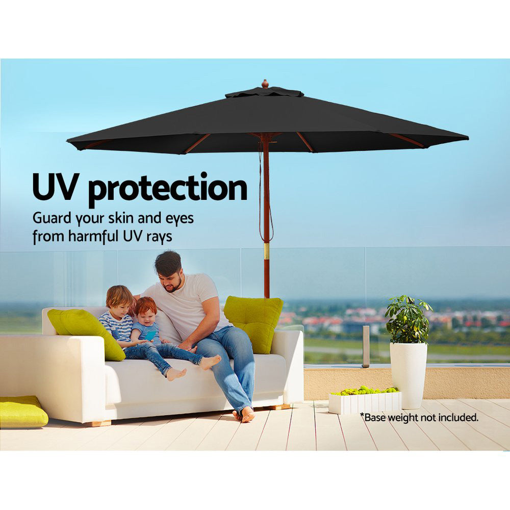 Instahut 2.7m Outdoor Umbrella Black UV50+ Octagonal Canopy