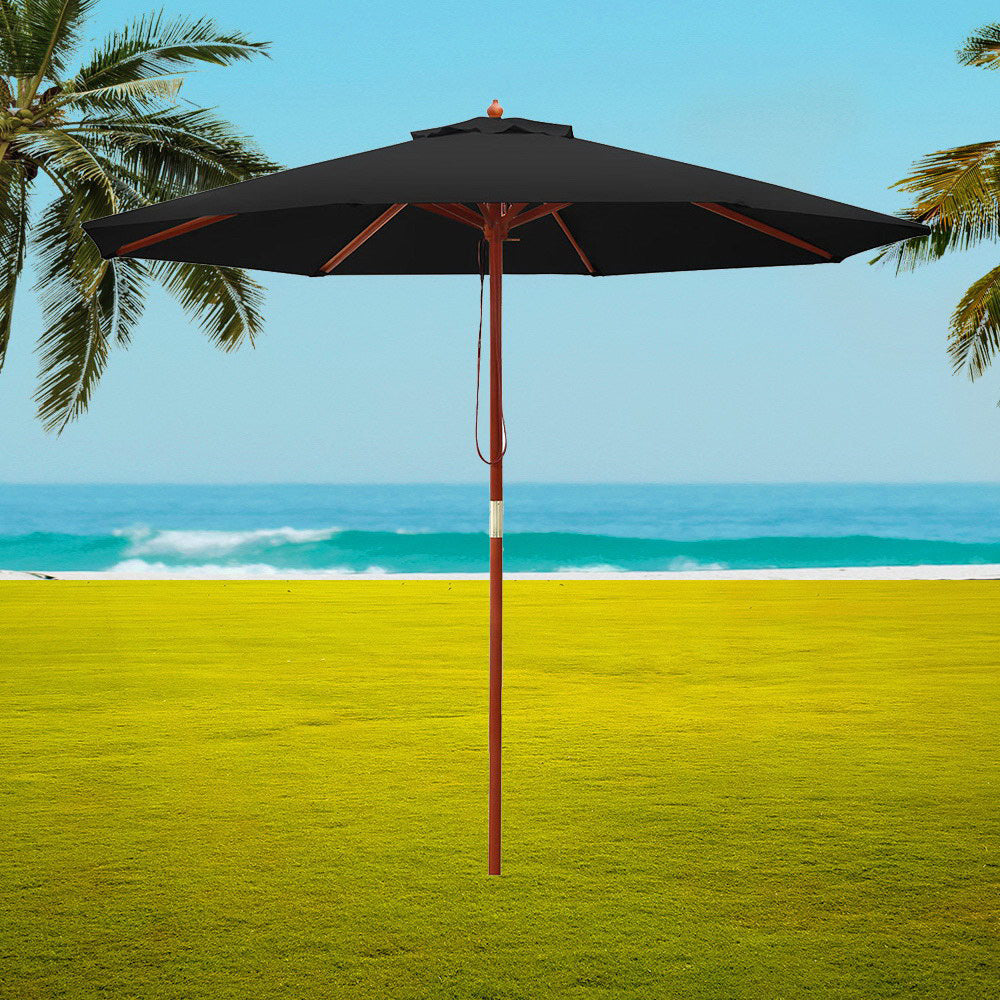 Instahut 2.7m Outdoor Umbrella Black UV50+ Octagonal Canopy