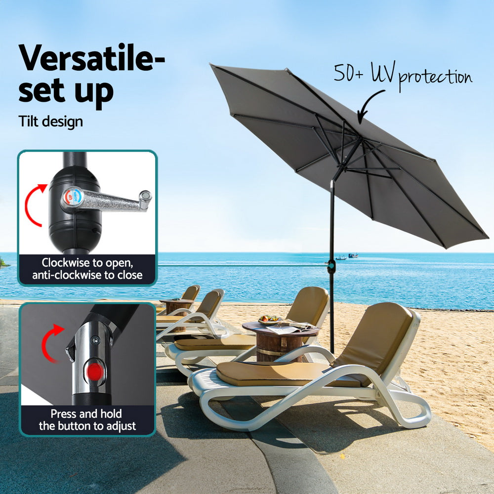 Instahut 2.7m Outdoor Umbrella Charcoal UV50+ Garden Sunshade
