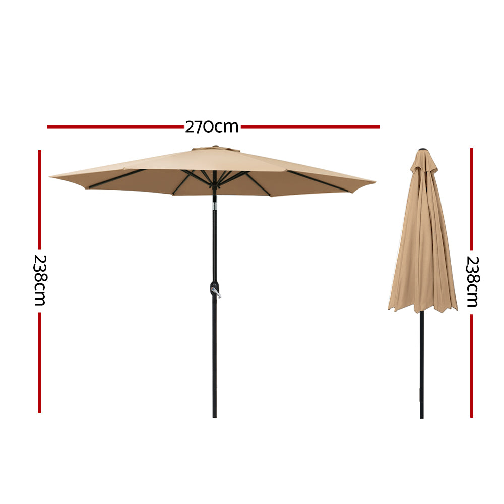 Instahut 2.7m Outdoor Umbrella Beige UV50+ Garden Sun Shade