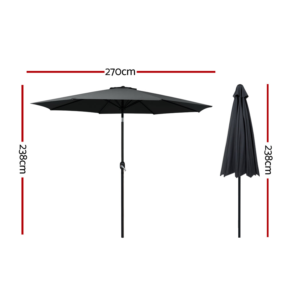 Instahut 2.7m Outdoor Umbrella Black UV50+ Tilting Canopy