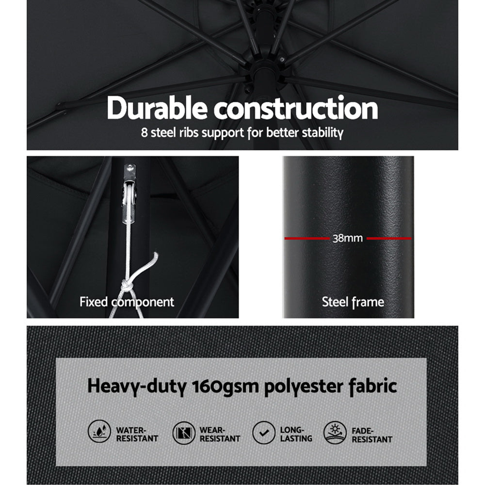 Instahut 2.7m Outdoor Umbrella Black UV50+ Tilting Canopy