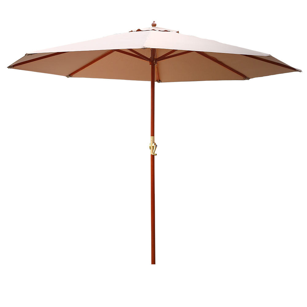 Instahut 3m Outdoor Centre Post Umbrella Beige Canopy