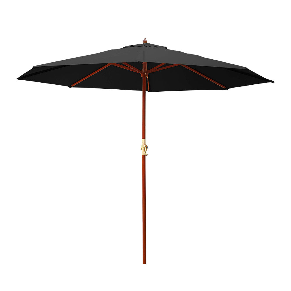 Instahut 3m Outdoor Umbrella Black UV50+ Wooden Frame