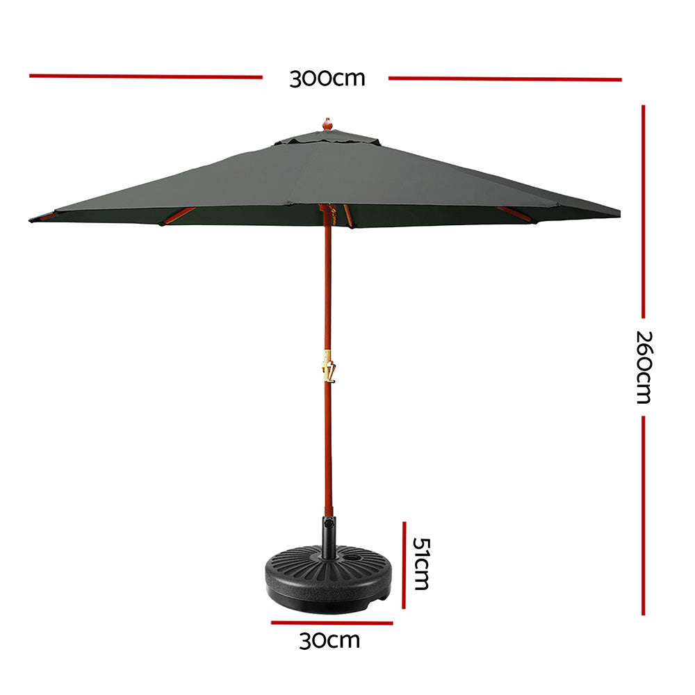 Instahut 3m Outdoor Umbrella Charcoal UV50+ Wooden Frame