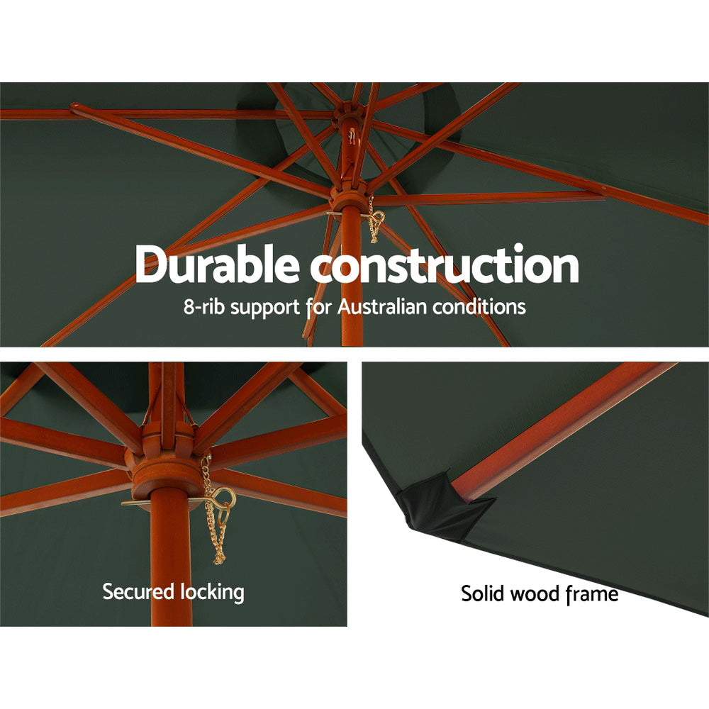 Instahut 3m Outdoor Umbrella Charcoal UV50+ Wooden Frame