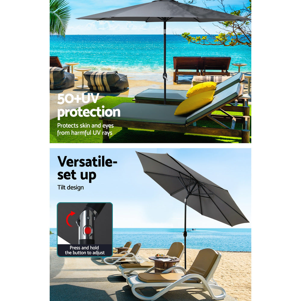 Instahut 3m Outdoor Umbrella Tilt UV Charcoal