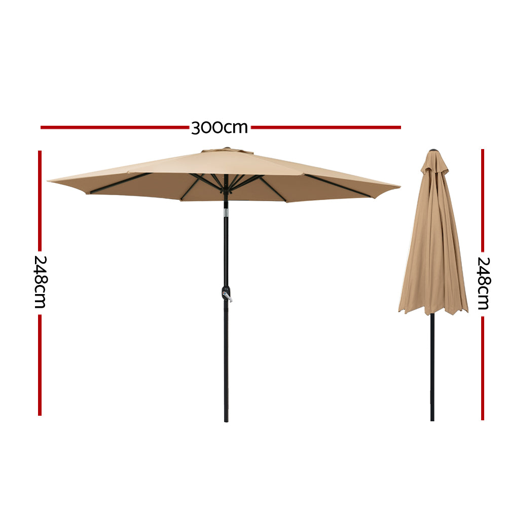 Instahut 3m Outdoor Umbrella Tilt Beige