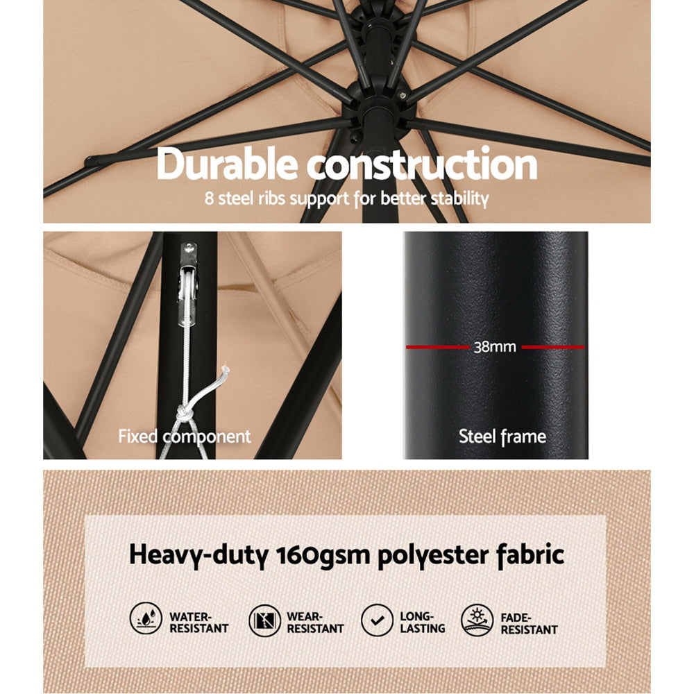 Instahut 3m Outdoor Umbrella Tilt Beige