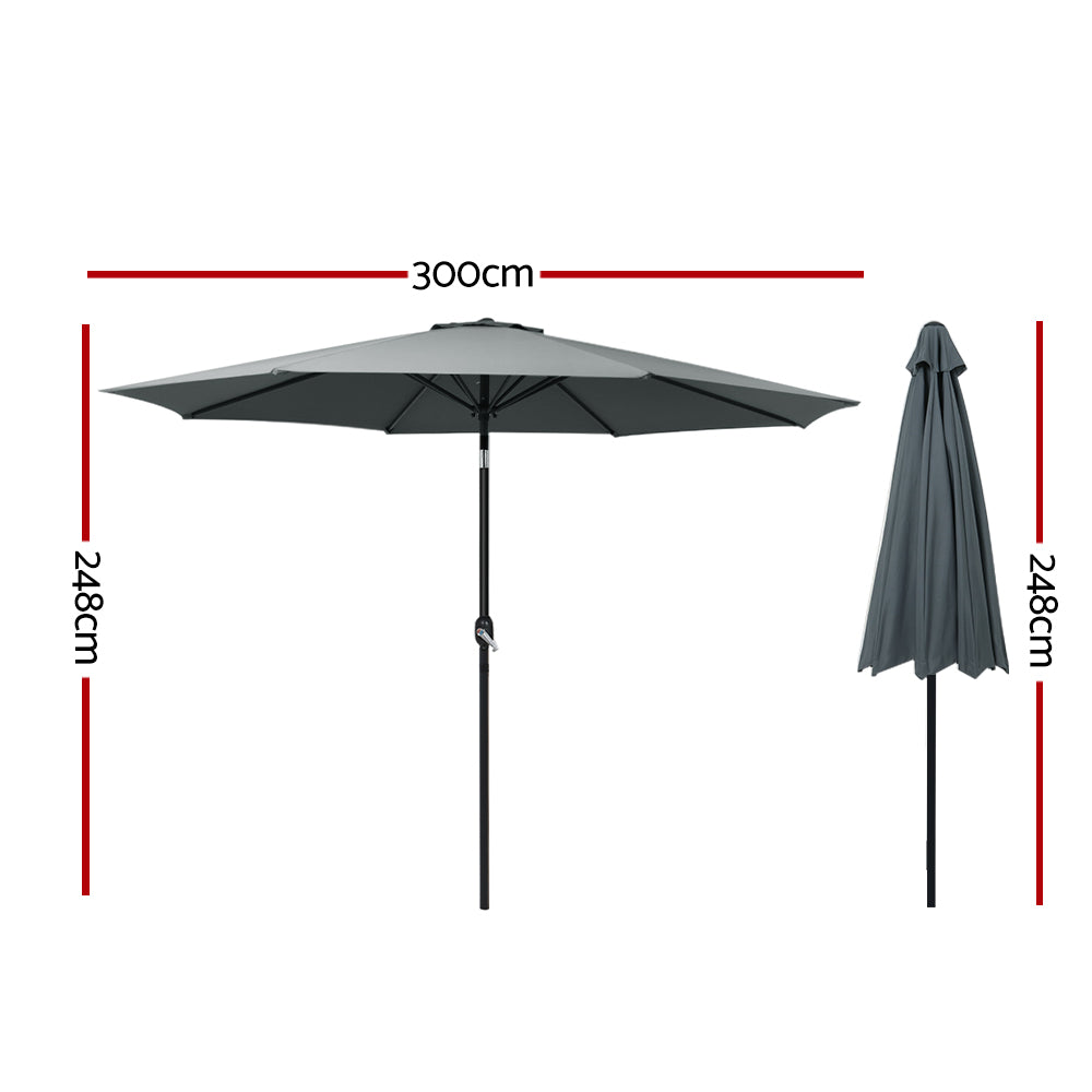 Instahut 3m Outdoor Umbrella Tilt Charcoal