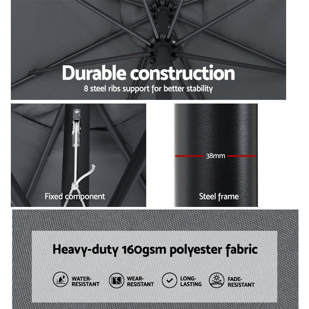 Instahut 3m Outdoor Umbrella Tilt Charcoal