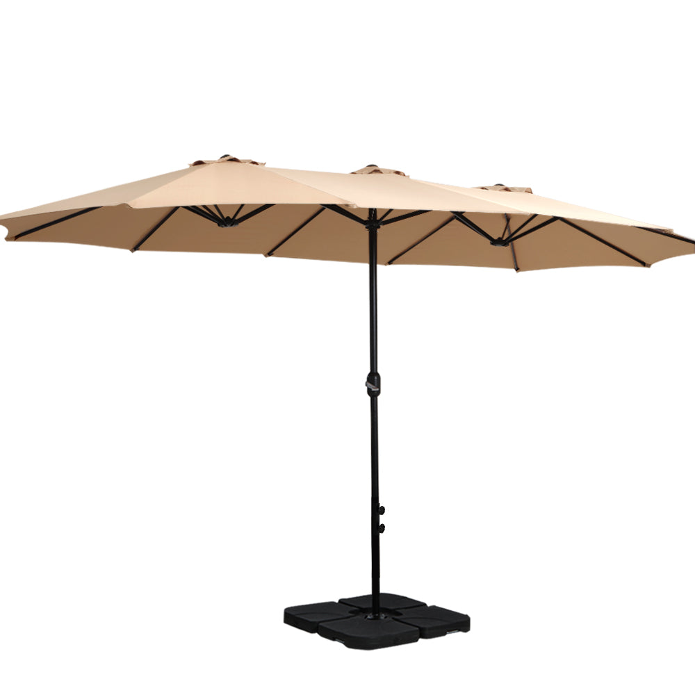 Instahut 4.57m Outdoor Umbrella Double-Sided Beige w/ Base